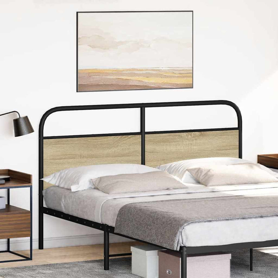 Hoofdbord 160 cm staal en bewerkt hout sonoma eikenkleurig