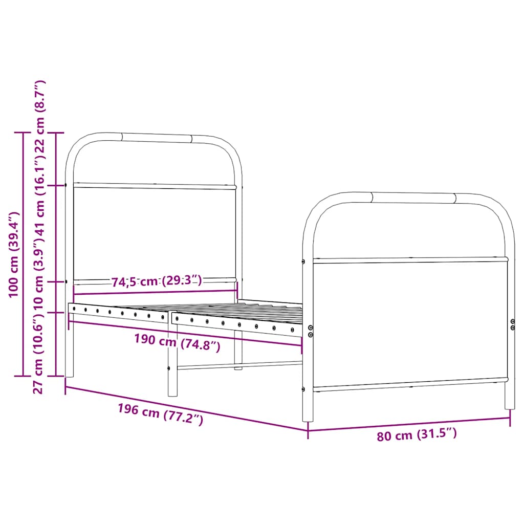 Bedframe zonder matras bewerkt hout bruin eikenkleur 75x190 cm