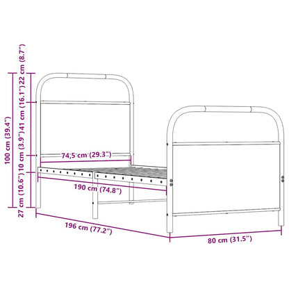 Bedframe zonder matras bewerkt hout bruin eikenkleur 75x190 cm