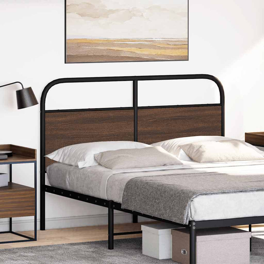 Hoofdbord 120 cm bewerkt hout en staal bruin eikenkleurig