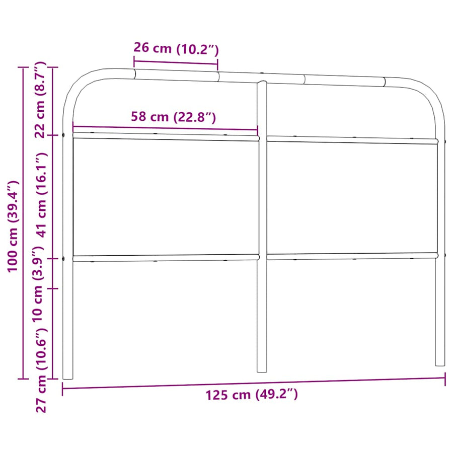 Hoofdbord 120 cm bewerkt hout en staal bruin eikenkleurig