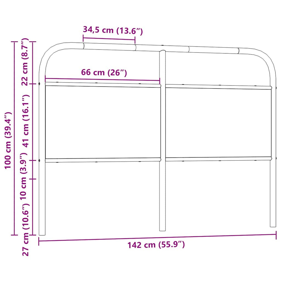 Hoofdbord 135 cm bewerkt hout en staal bruin eikenkleurig