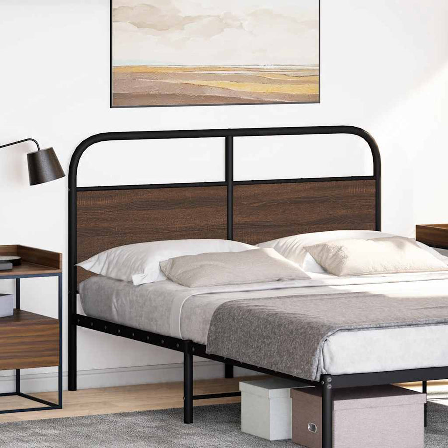 Hoofdbord 140 cm bewerkt hout en staal bruin eikenkleurig