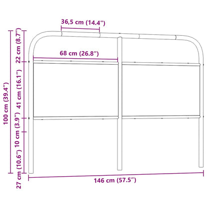 Hoofdbord 140 cm bewerkt hout en staal bruin eikenkleurig