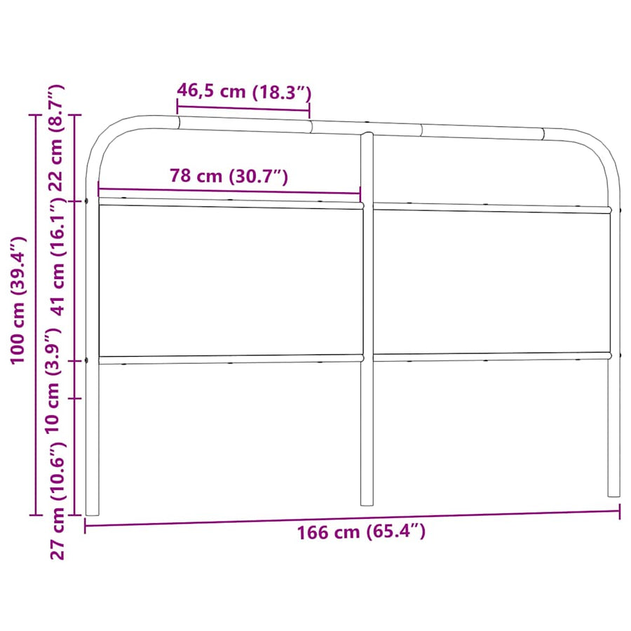 Hoofdbord 160 cm bewerkt hout en staal bruin eikenkleurig