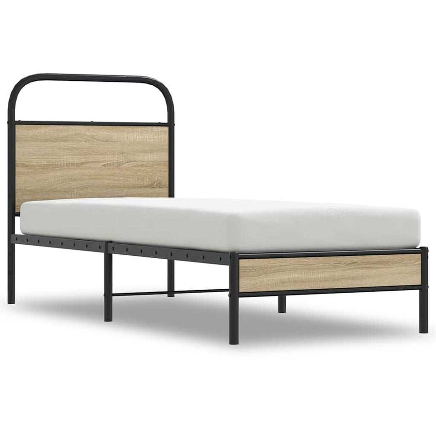 Bedframe zonder matras bewerkt hout gerookt eiken 75x190 cm