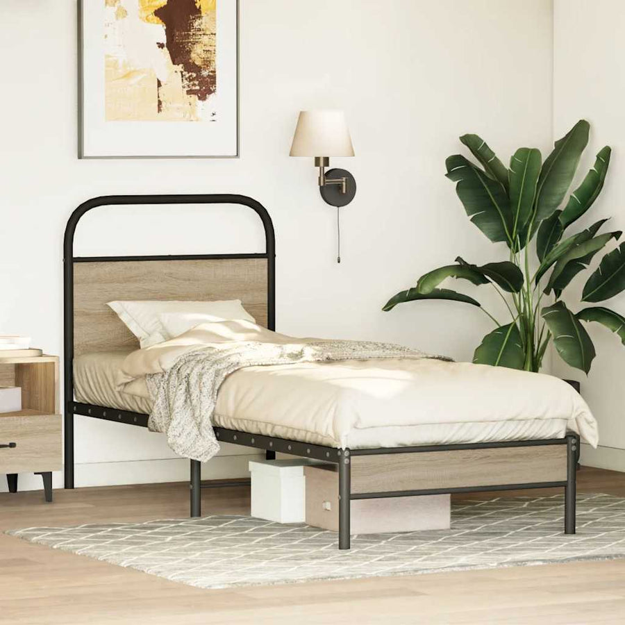 Bedframe zonder matras bewerkt hout gerookt eiken 80x200 cm