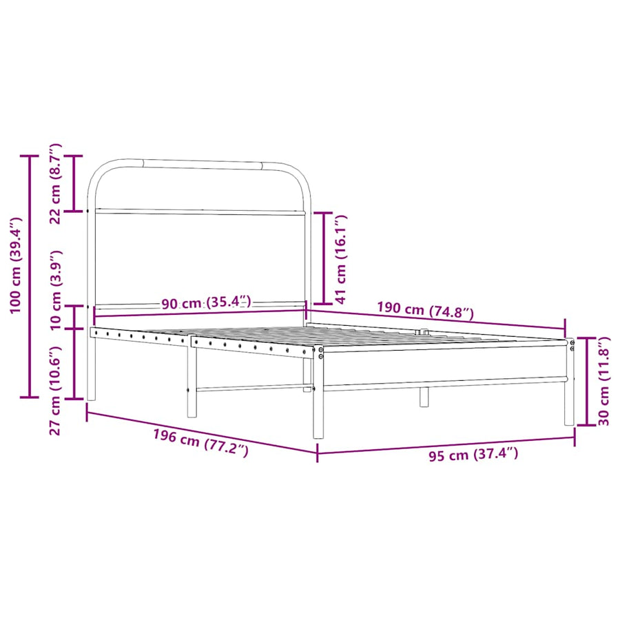 Bedframe zonder matras bewerkt hout gerookt eiken 90x190 cm
