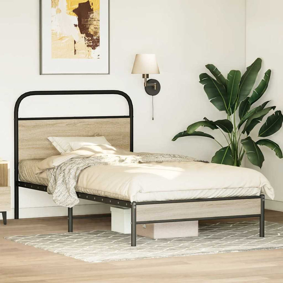 Bedframe zonder matras bewerkt hout gerookt eiken 100x190 cm