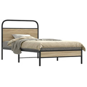 Bedframe 100x190 cm bewerkt hout gerookt eiken