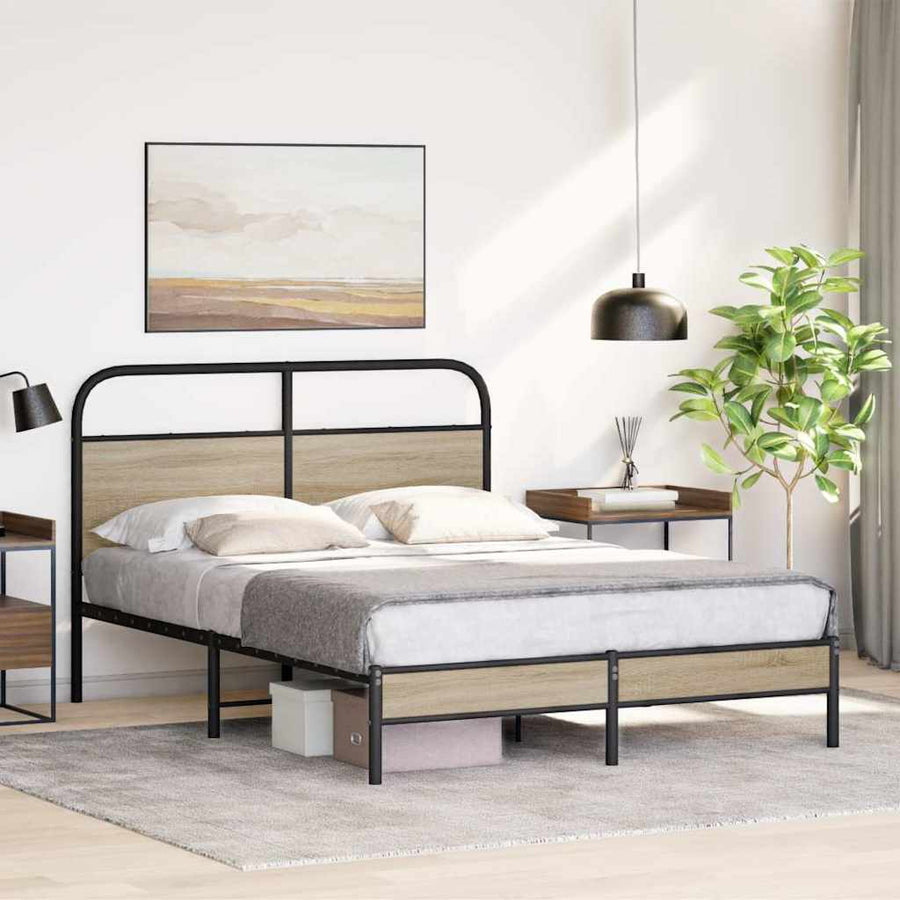 Bedframe zonder matras bewerkt hout gerookt eiken 140x200 cm