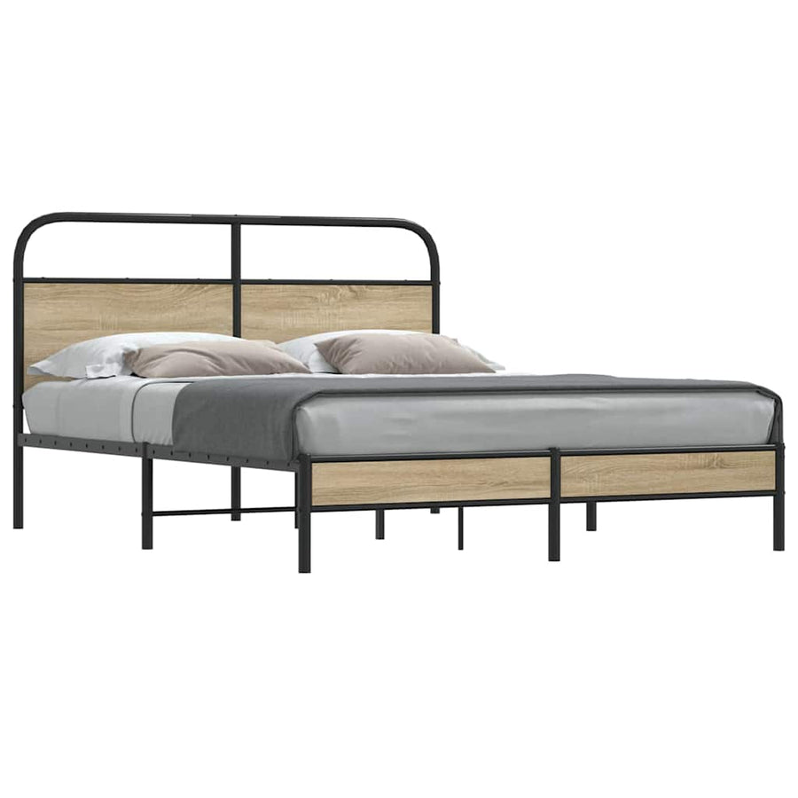 Bedframe zonder matras bewerkt hout gerookt eiken 150x200 cm