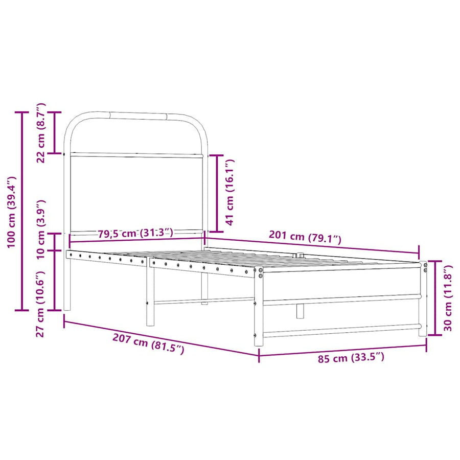 Bedframe zonder matras bewerkt hout gerookt eiken 80x200 cm