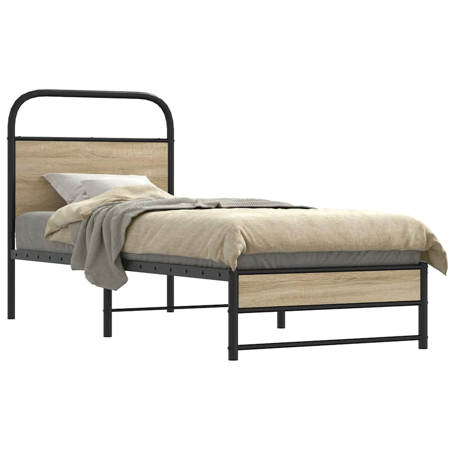 Bedframe zonder matras bewerkt hout gerookt eiken 80x200 cm