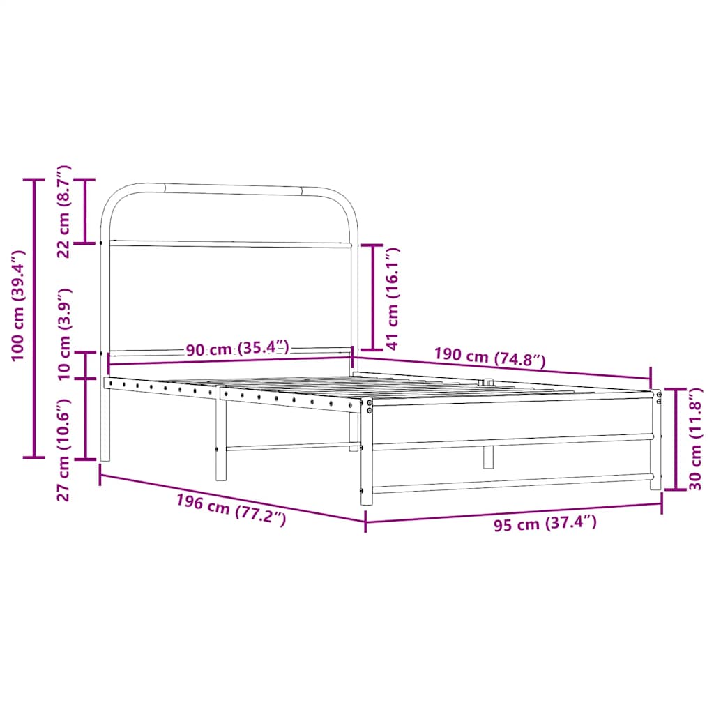 Bedframe zonder matras bewerkt hout gerookt eiken 90x190 cm