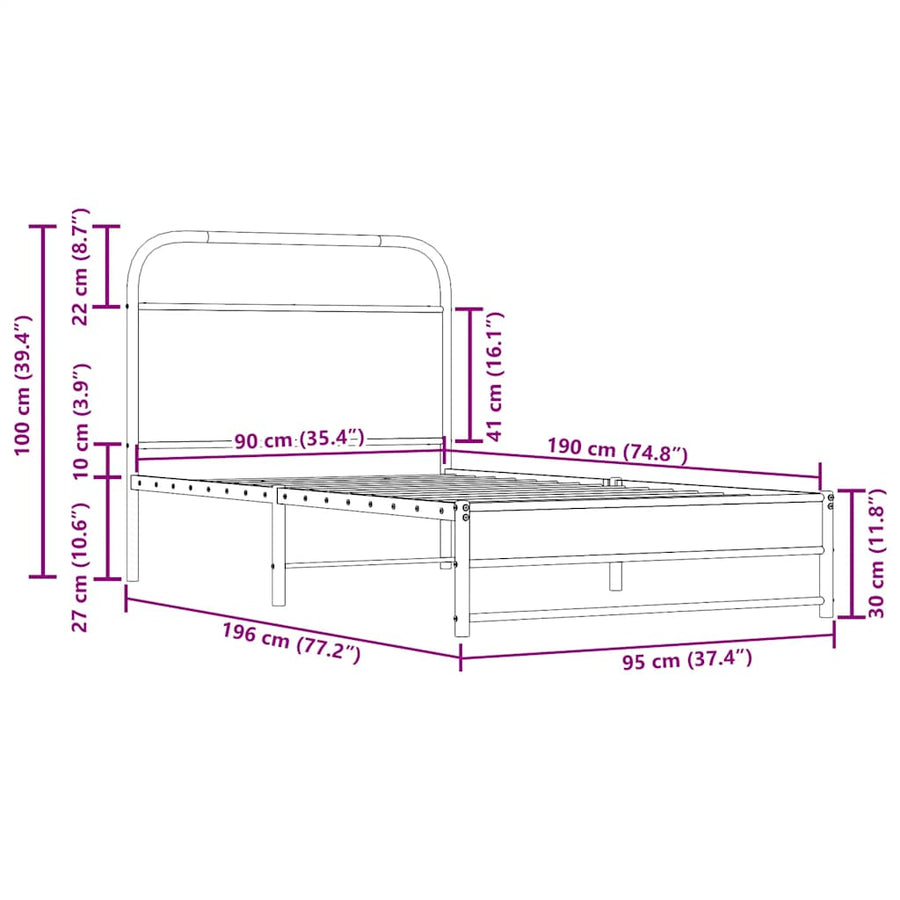 Bedframe zonder matras bewerkt hout gerookt eiken 90x190 cm