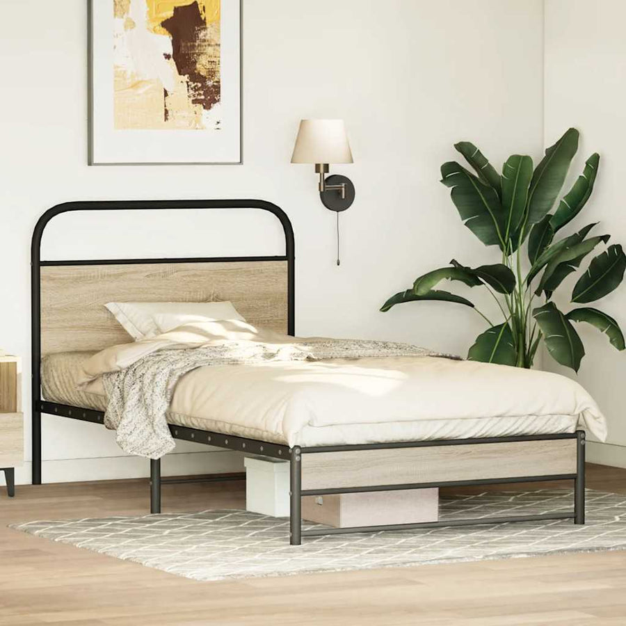 Bedframe zonder matras bewerkt hout gerookt eiken 100x190 cm