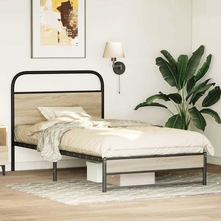 Bedframe zonder matras bewerkt hout gerookt eiken 100x200 cm