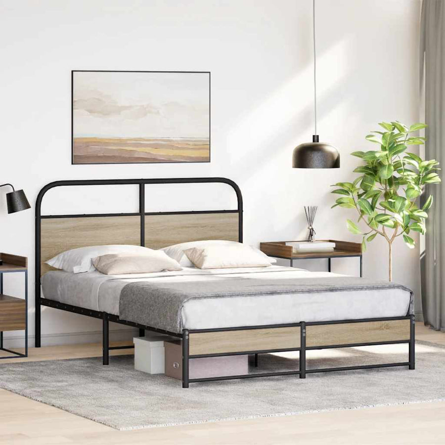 Bedframe zonder matras bewerkt hout gerookt eiken 120x190 cm