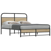 Bedframe 135x190 cm gerookt eiken staal bewerkt hout
