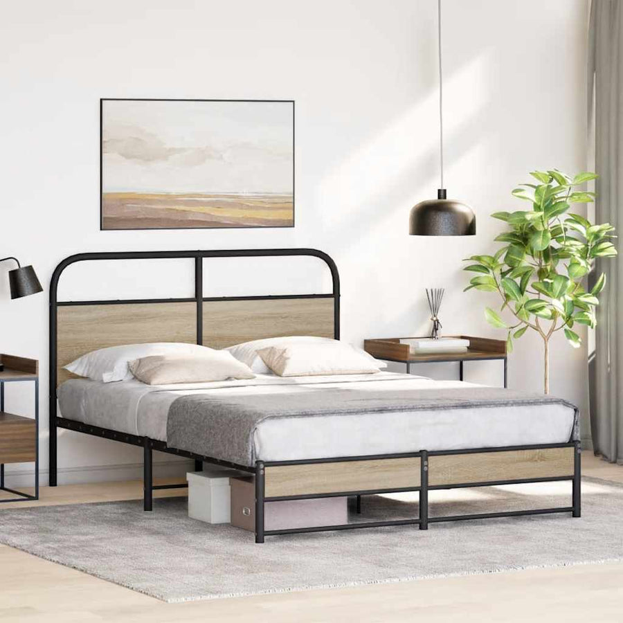 Bedframe zonder matras bewerkt hout gerookt eiken 150x200 cm
