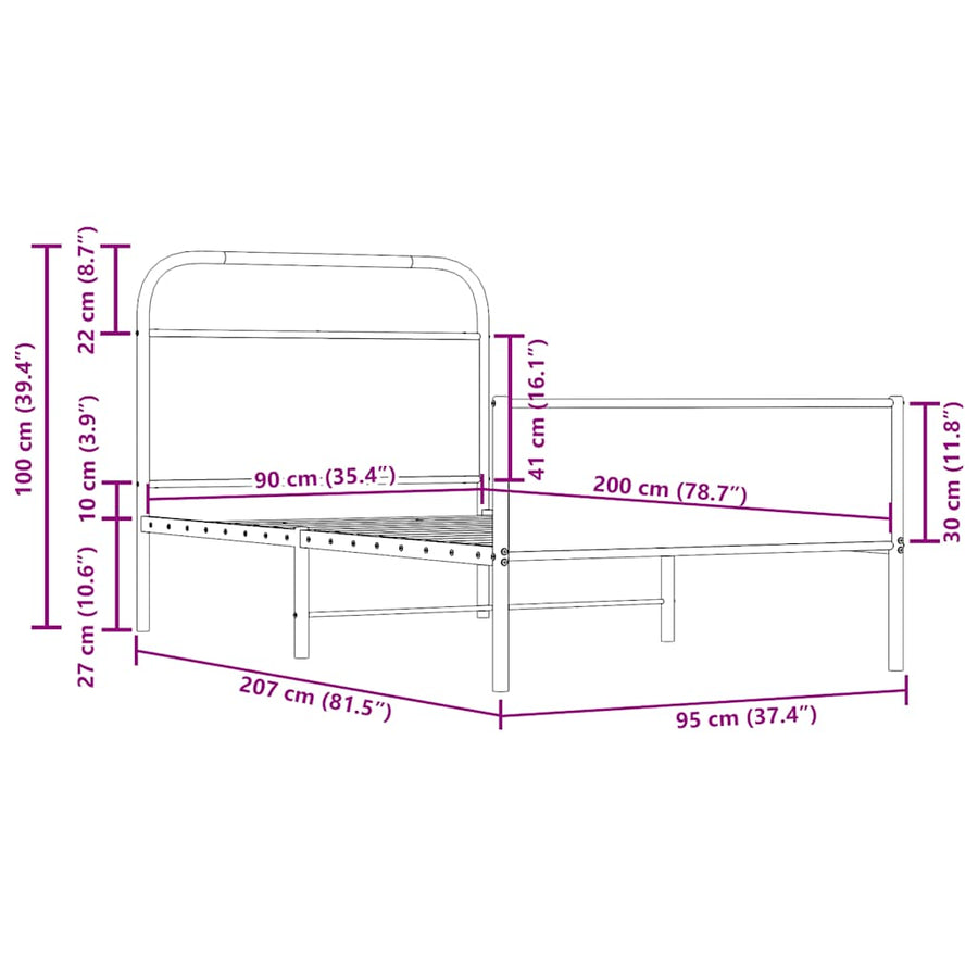 Bedframe zonder matras bewerkt hout sonoma eikenkleur 90x200 cm