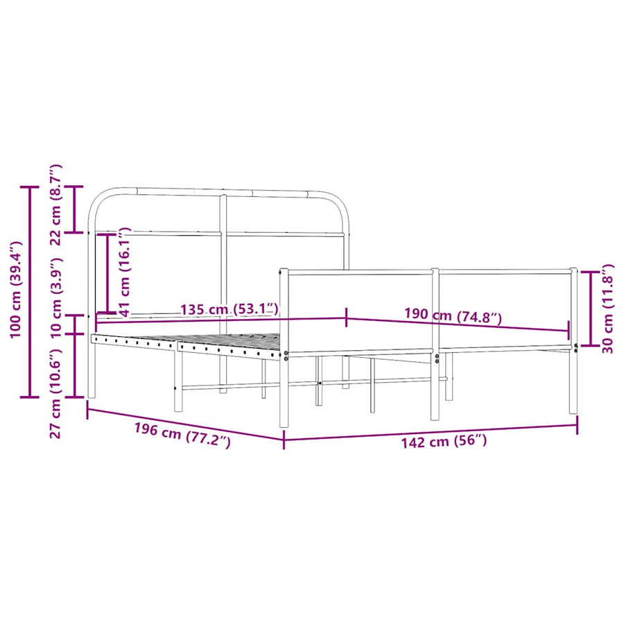 Bedframe zonder matras bewerkt hout sonoma eikenkleur 135x190cm