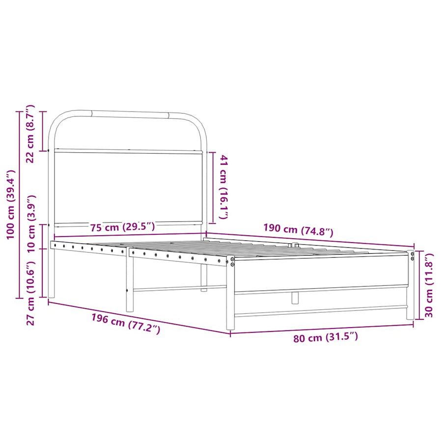 Bedframe zonder matras bewerkt hout sonoma eikenkleur 75x190 cm