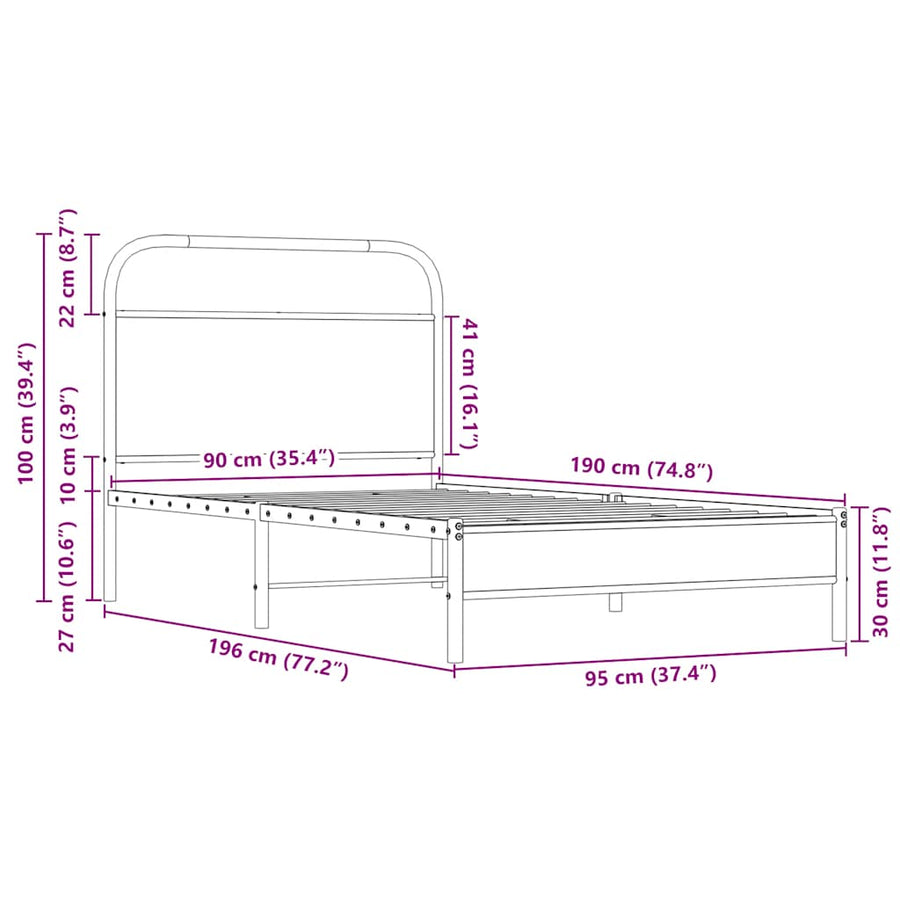 Bedframe zonder matras bewerkt hout sonoma eikenkleur 90x190 cm