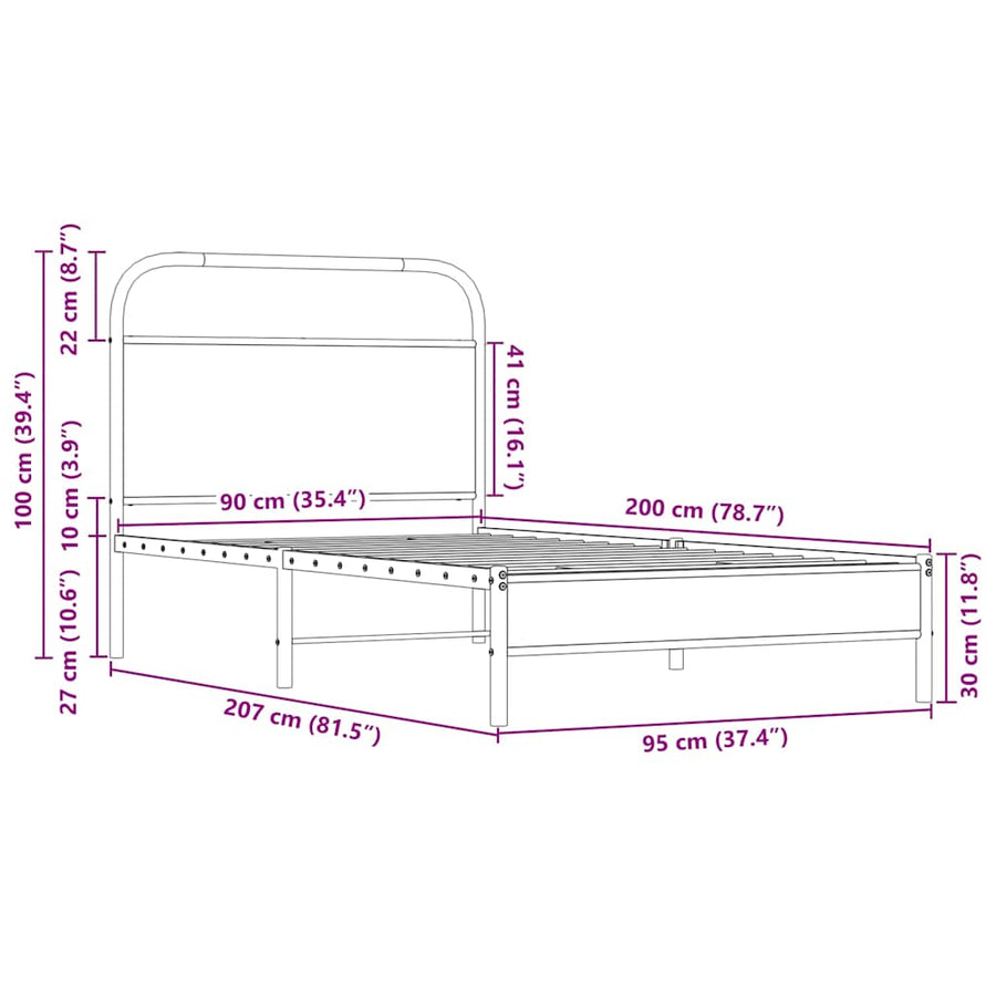 Bedframe zonder matras bewerkt hout sonoma eikenkleur 90x200 cm