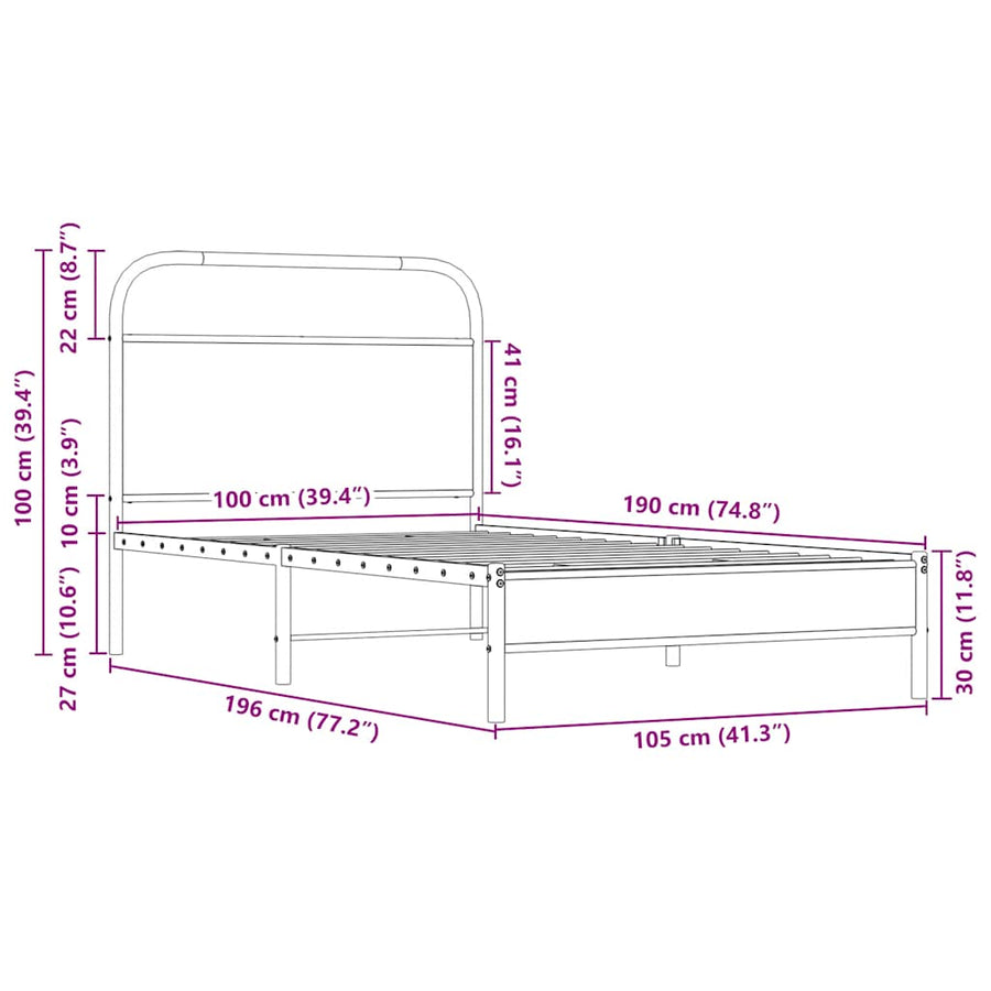 Bedframe zonder matras bewerkt hout sonoma eikenkleur 100x190cm