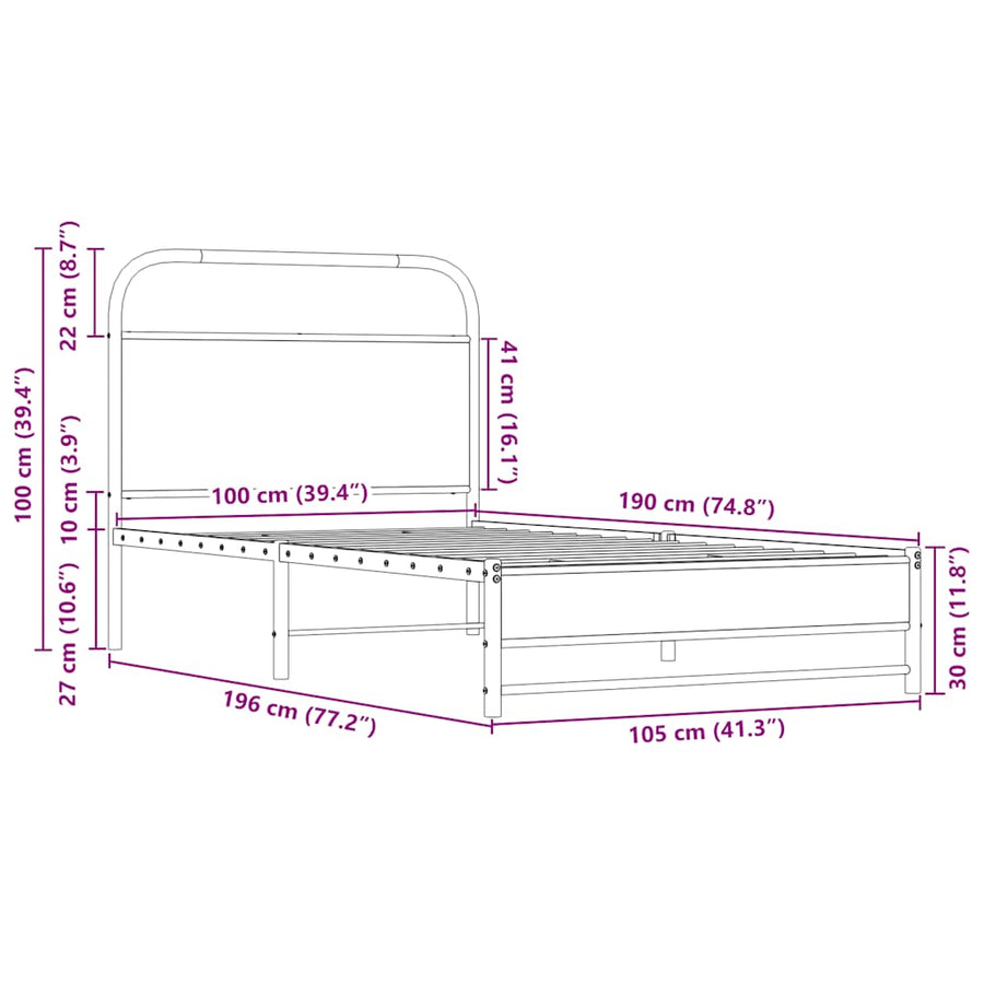 Bedframe zonder matras bewerkt hout sonoma eikenkleur 100x190cm