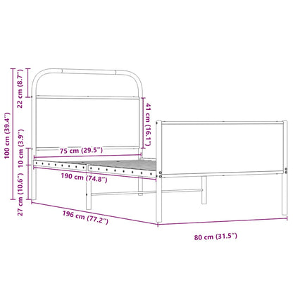 Bedframe zonder matras bewerkt hout sonoma eikenkleur 75x190 cm