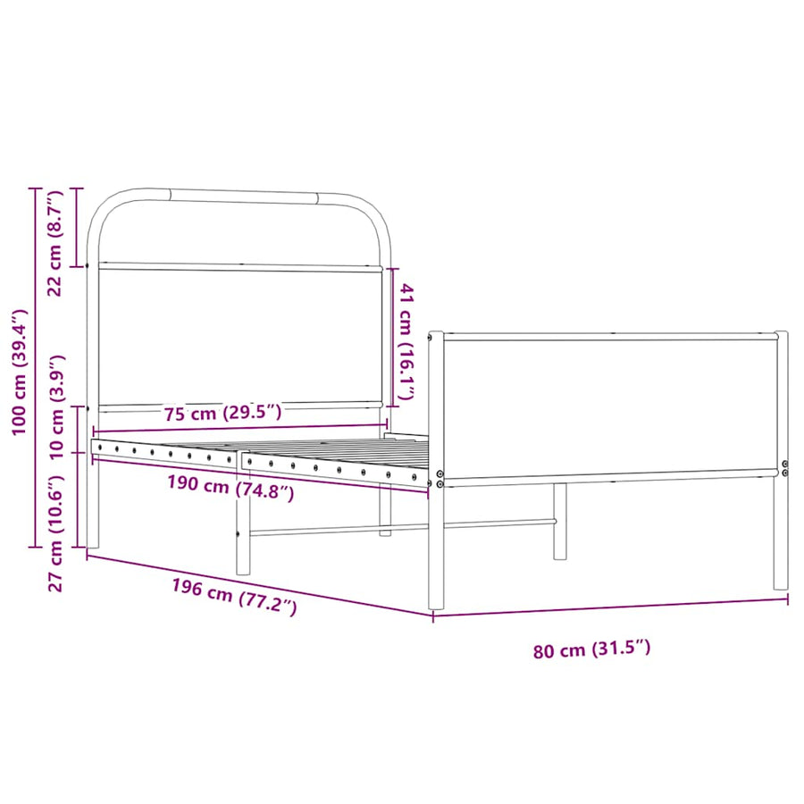 Bedframe zonder matras bewerkt hout sonoma eikenkleur 75x190 cm