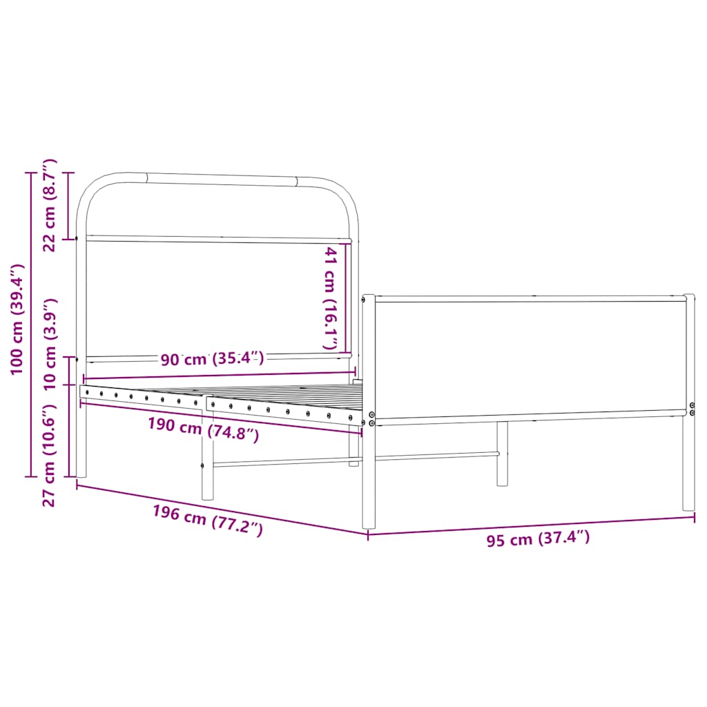 Bedframe zonder matras bewerkt hout sonoma eikenkleur 90x190 cm