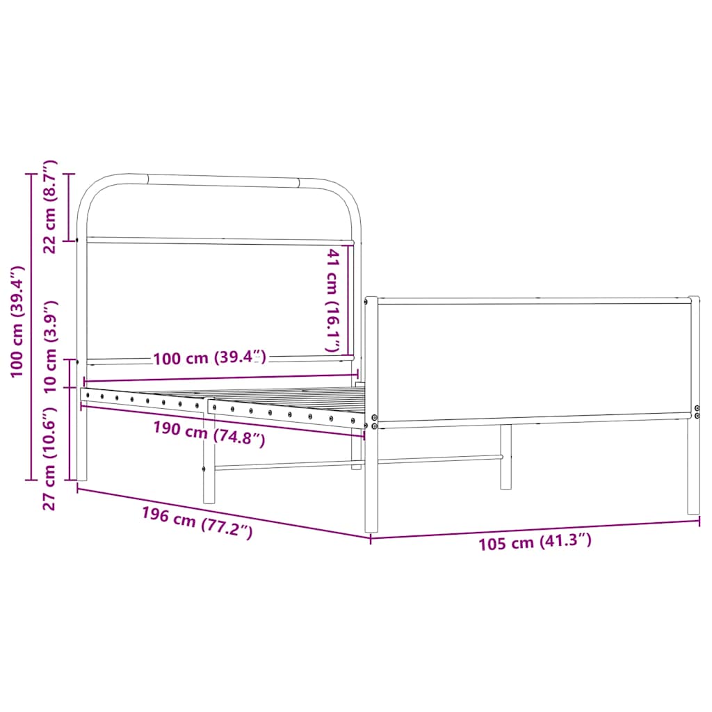 Bedframe zonder matras bewerkt hout sonoma eikenkleur 100x190cm