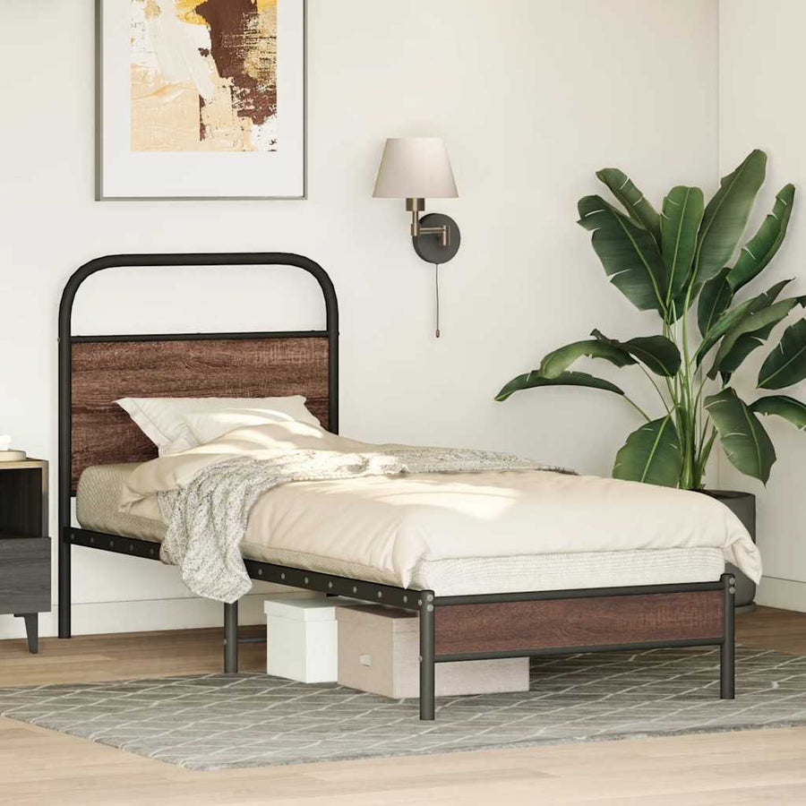 Bedframe zonder matras bewerkt hout bruin eikenkleur 75x190 cm