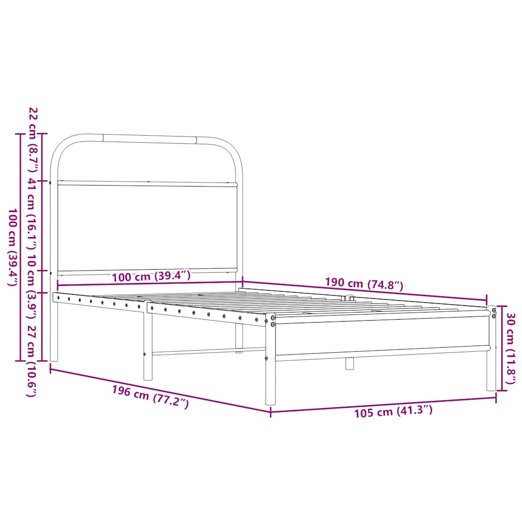 Bedframe zonder matras bewerkt hout bruin eikenkleur 100x190 cm