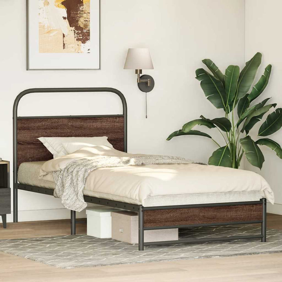 Bedframe zonder matras bewerkt hout bruin eikenkleur 107x203 cm