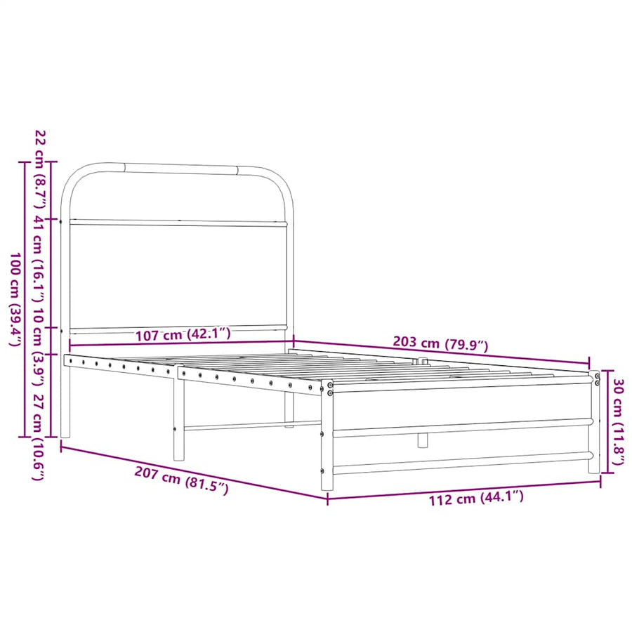 Bedframe zonder matras bewerkt hout bruin eikenkleur 107x203 cm