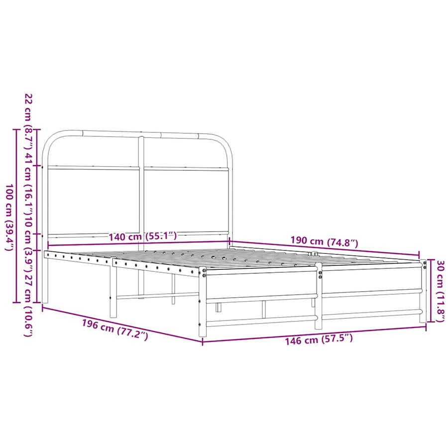 Bedframe zonder matras bewerkt hout bruin eikenkleur 140x190 cm