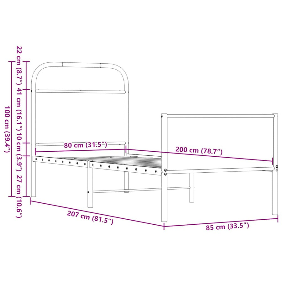 Bedframe zonder matras bewerkt hout bruin eikenkleur 80x200 cm