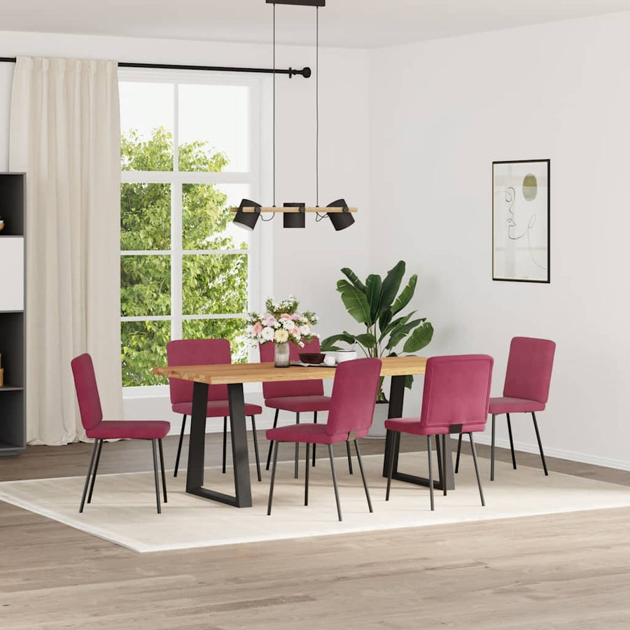 Eetkamerstoelen 6 st fluweel wijnrood