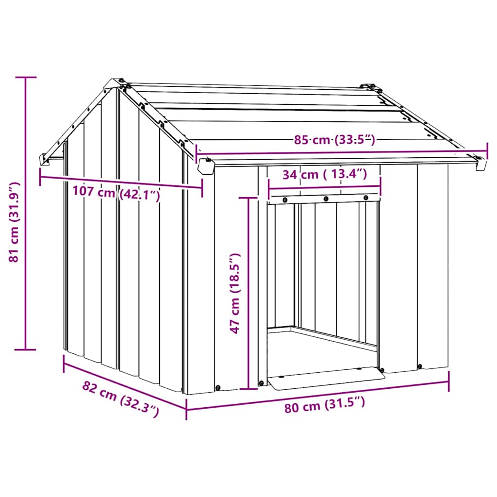 Hondenhok met dak 85x107x81 cm gegalvaniseerd staal
