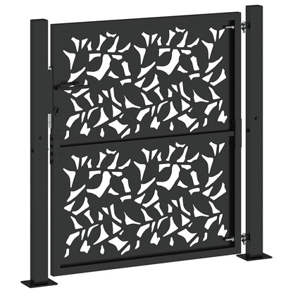 Poort met bladontwerp 105x105 cm staal zwart
