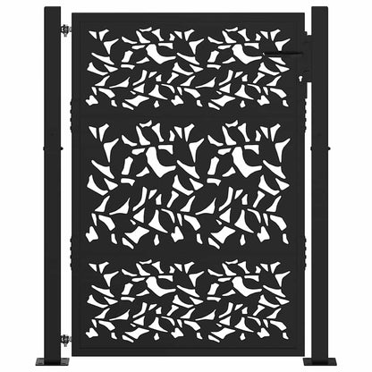 Poort met bladontwerp 105x130 cm staal zwart