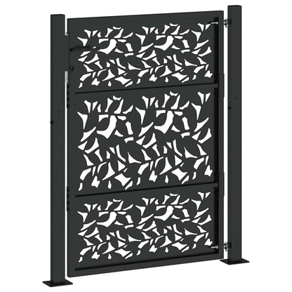 Poort met bladontwerp 105x130 cm staal zwart