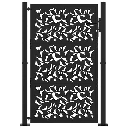 Poort met bladontwerp 105x155 cm staal zwart