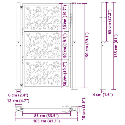 Poort met bladontwerp 105x155 cm staal zwart