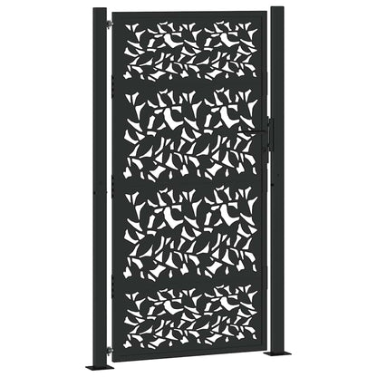 Poort met bladontwerp 105x180 cm staal zwart